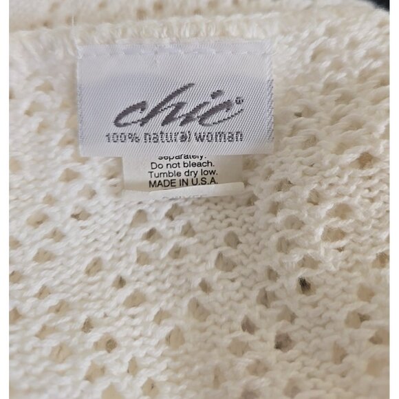 Vintage Chic Crochet Cardigan Sweater 100% Cotton Knit V-neck - Picture 4 of 5